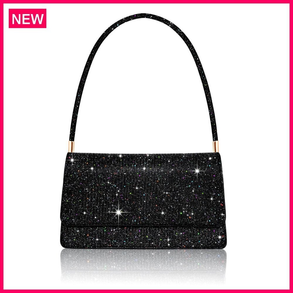 Sparkling Evening Clutch with Detachable Chain, 2 Compartments